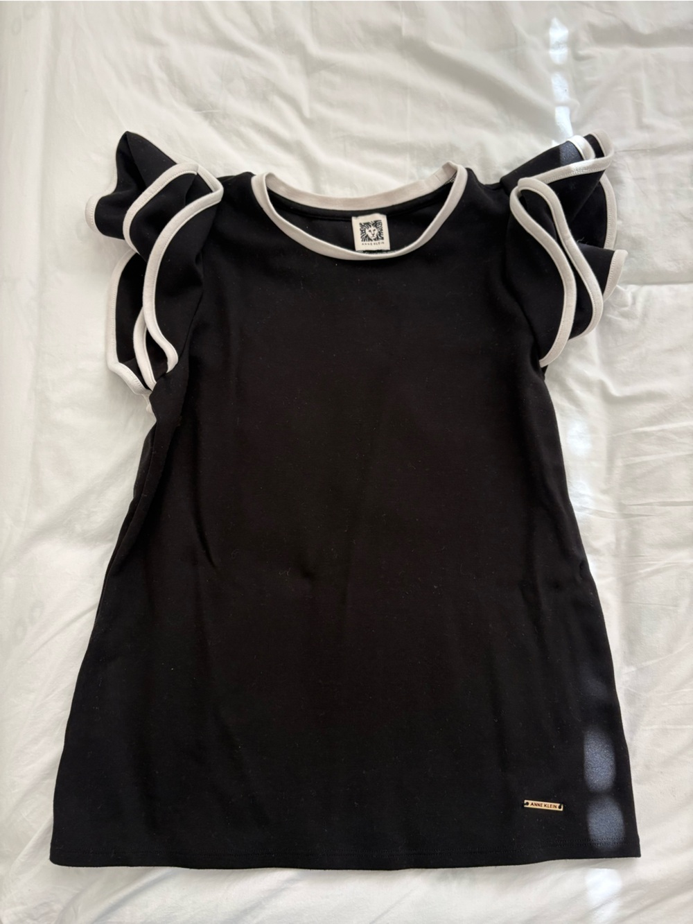 Anne Klein Black Ruffle Sleeve women’s Top with White Trim